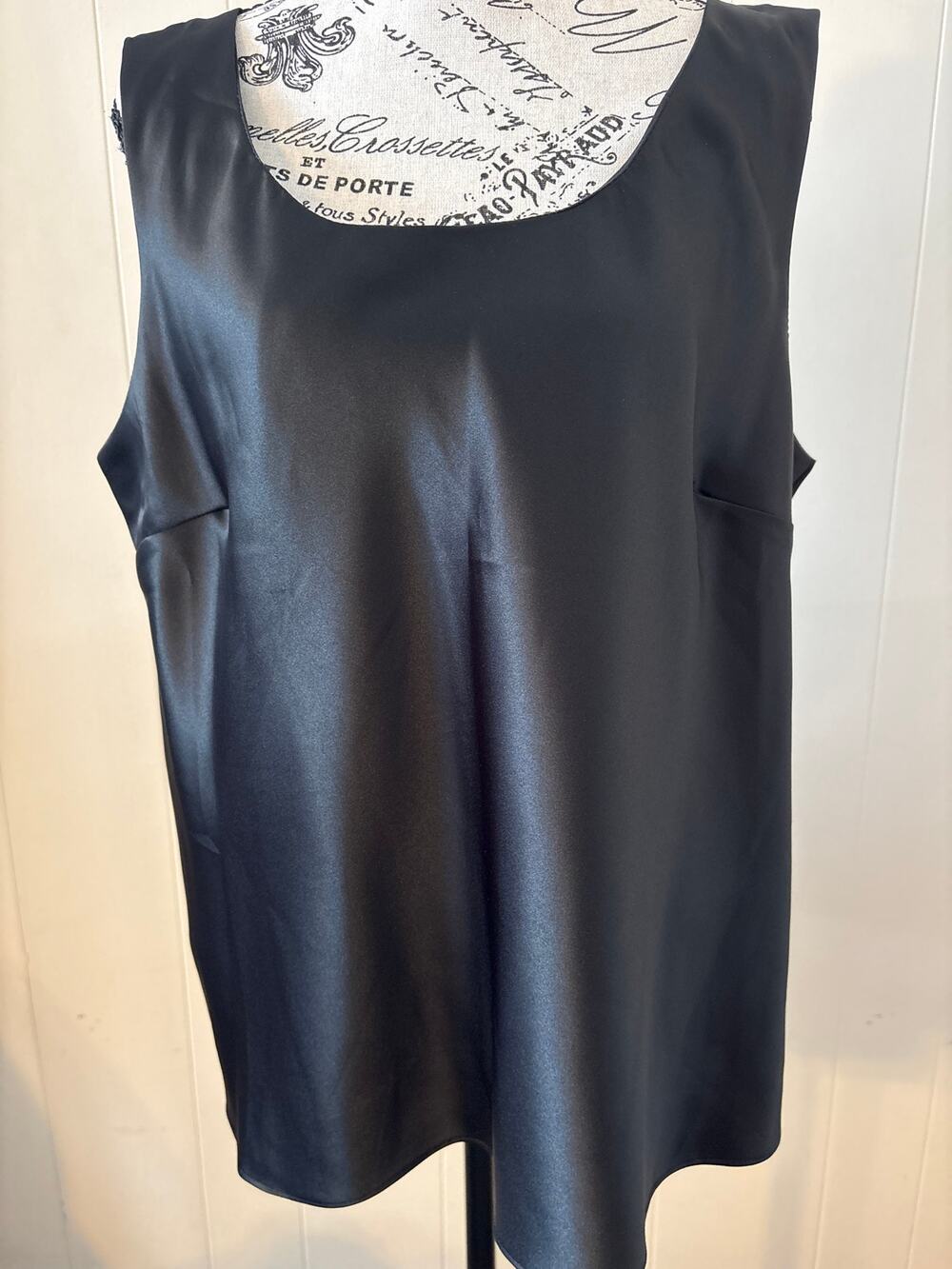 Vintage Black Satin Sleeveless Top by Another Thyme